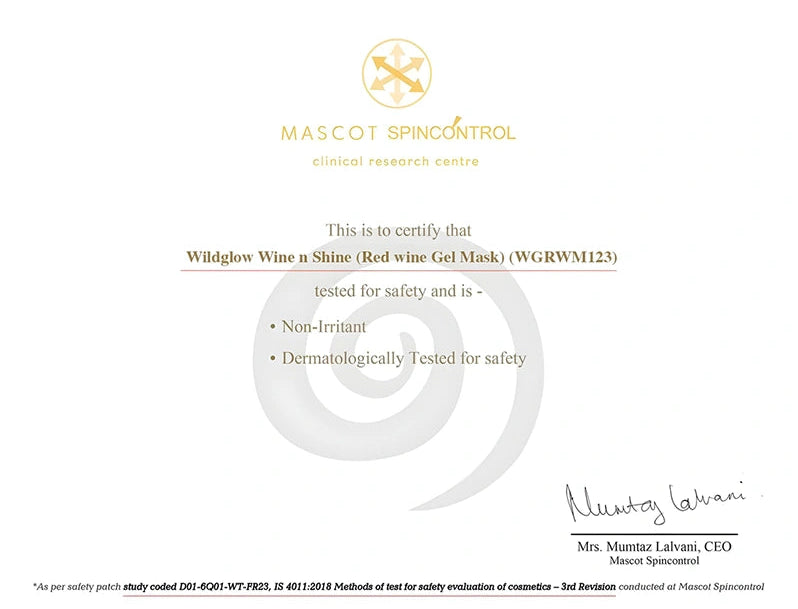 Certificate with 'Mascot SkinControl' logo and text on a white background