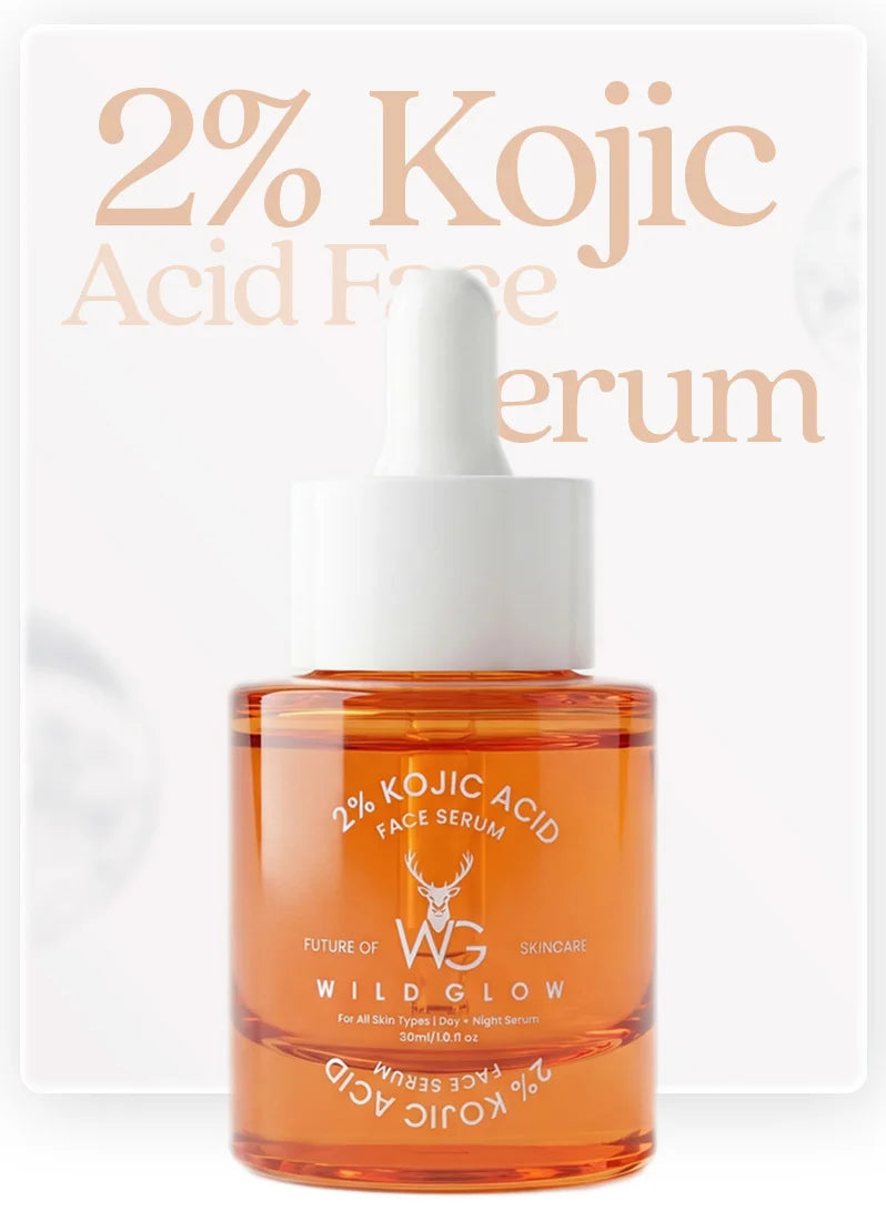 2% Kojic Acid Face Serum bottle with dropper on a white background