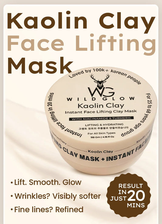 Wild Glow Kaolin Clay Face Lifting Mask packaging with text on a white background