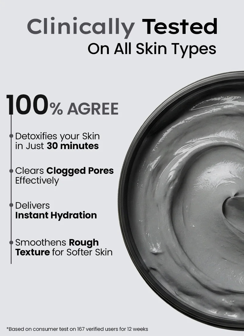 Cosmetic product with text highlighting benefits on a light gray background