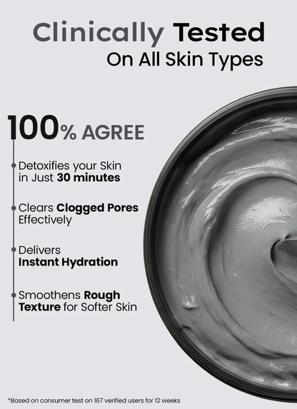 Cosmetic product with text highlighting benefits on a light gray background