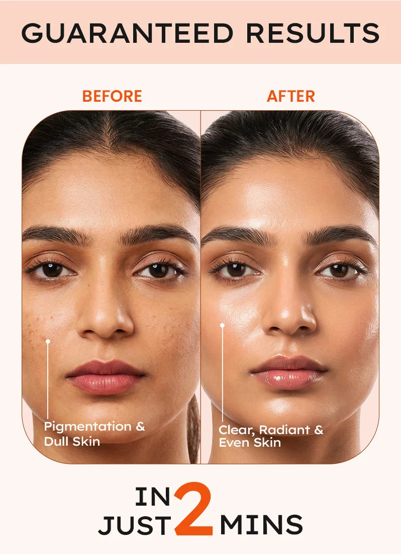 Before and after comparison of skin treatment with guaranteed results in just 2 minutes.
