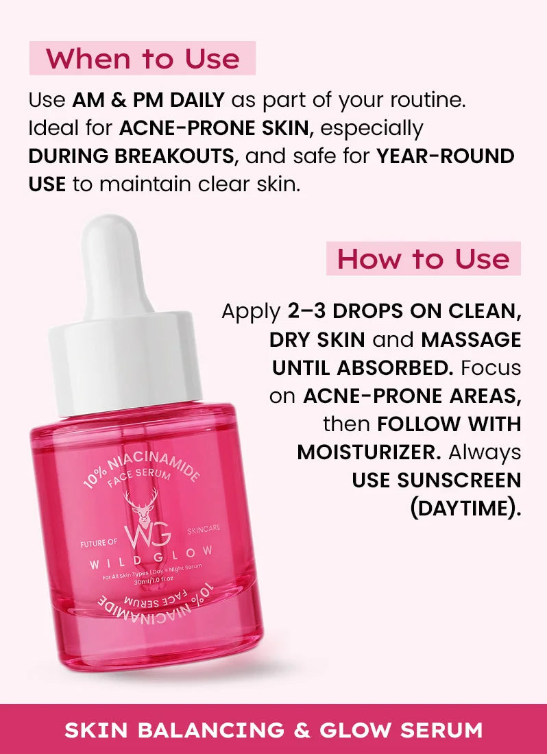 Pink skincare serum bottle with usage instructions on a white background