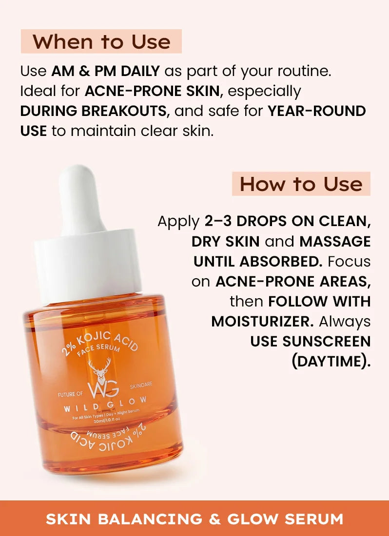 Skin balancing and glow serum with usage instructions on a white background