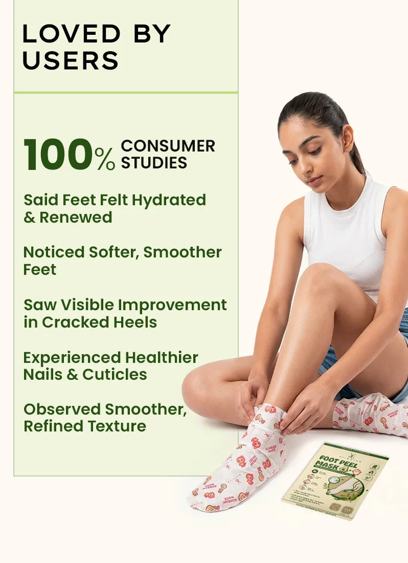 Woman applying foot cream with product packaging, surrounded by text about user benefits.