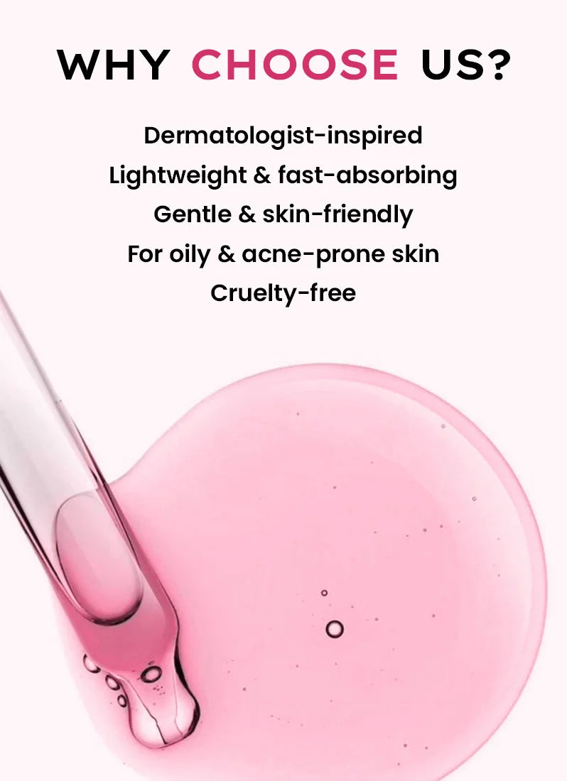Product advertisement with pink liquid being dripped into a bowl, featuring text about product benefits.