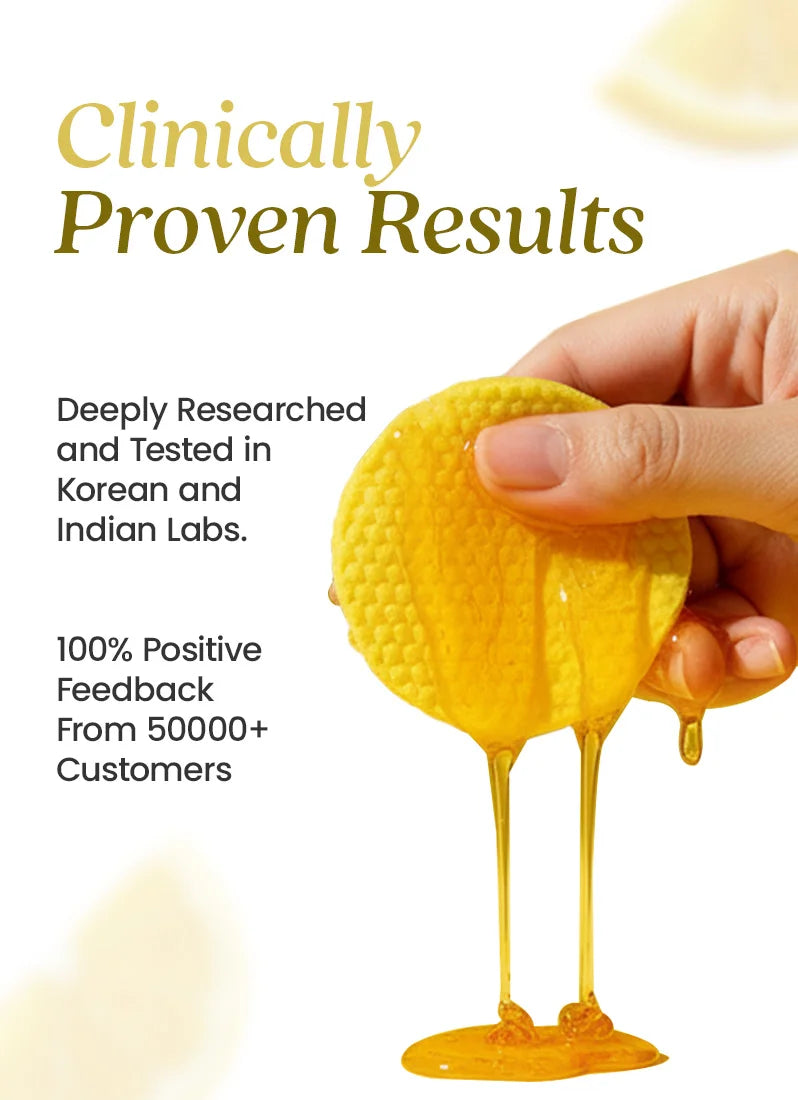 Yellow silicone product with a hand holding it, text about clinical proven results and customer feedback.