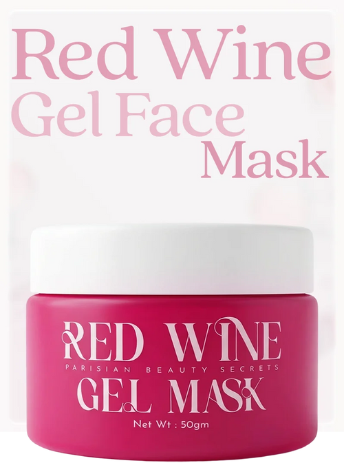 Red Wine Gel Face Mask packaging with pink container and white lid on a white background