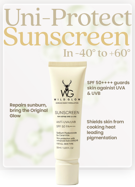 Tube of Wild Glow sunscreen with text on a white background