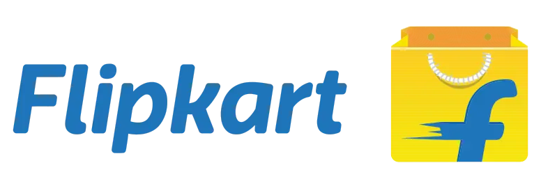 Flipkart logo with blue text and yellow box icon on a white background
