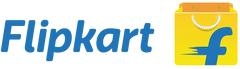 Flipkart logo with blue text and yellow box icon on a white background