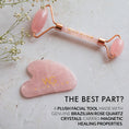 Load image into Gallery viewer, Brazilian Rose Quartz Face Roller + Gua Sha Set for Contoured Look & Youthful skin
