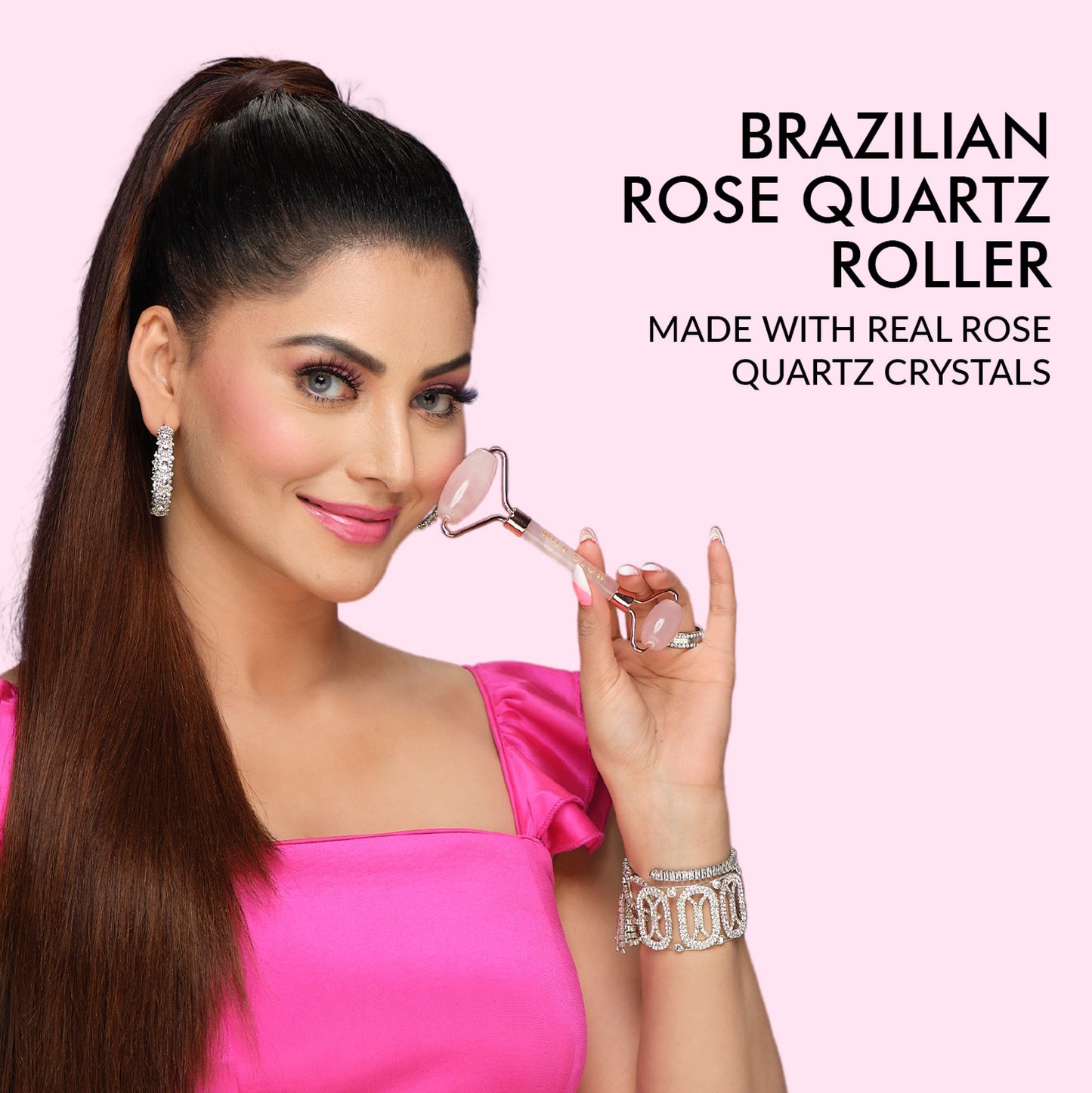 Brazilian Rose Quartz Face Roller For Smoothing Fine Lines & Wrinkles