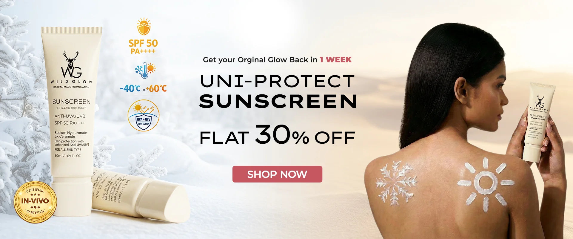 Advertisement for Uni-Protec sunscreen with product display & promotional text.
